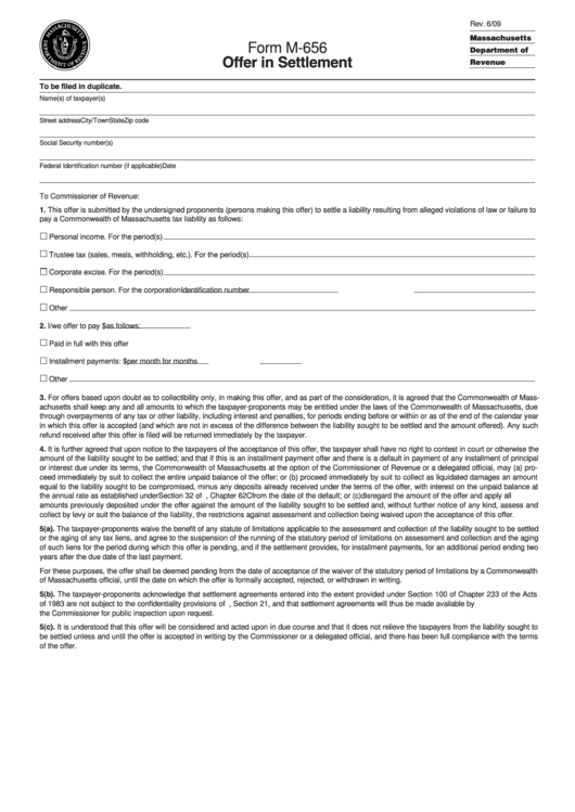 Fillable Form M-656 - Offer In Settlement Printable pdf