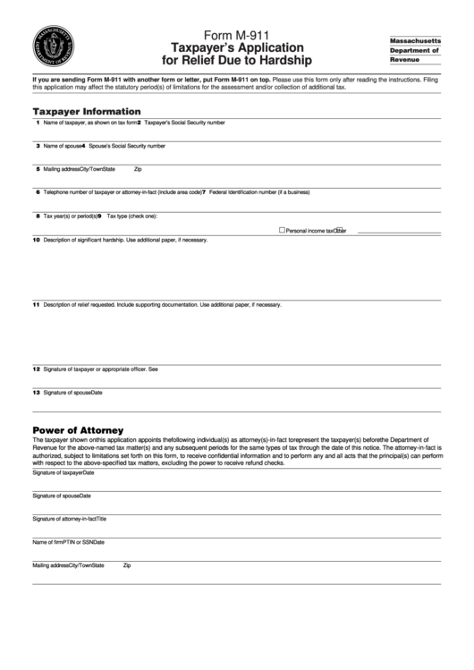 Form M-911 - Taxpayer