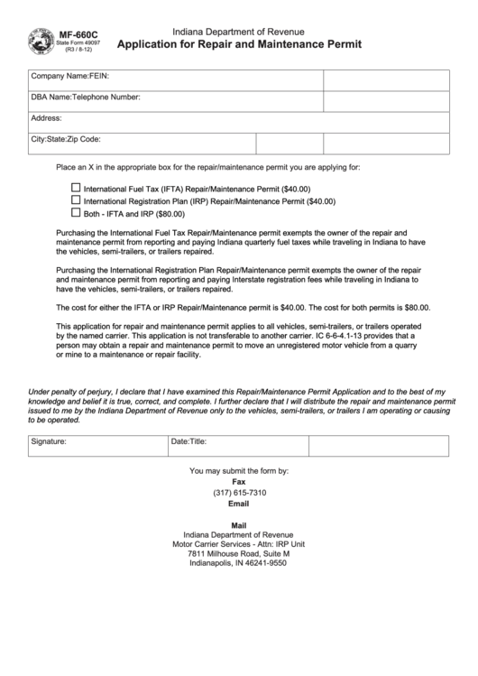 Fillable Form Mf-660c - Application For Repair And Maintenance Permit Printable pdf
