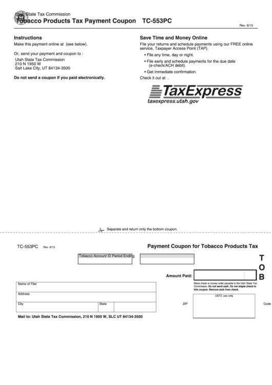 Form Tc-553pc - Tobacco Products Tax Payment Coupon Printable pdf