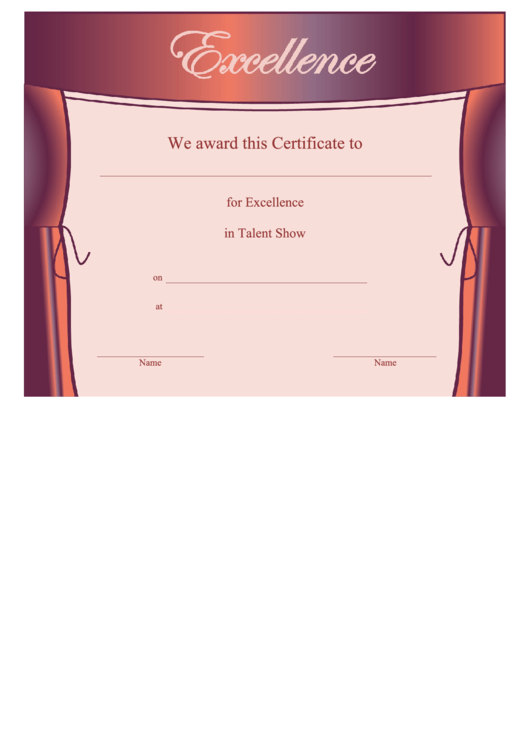 Excellence In Talent Show Certificate Template Printable pdf