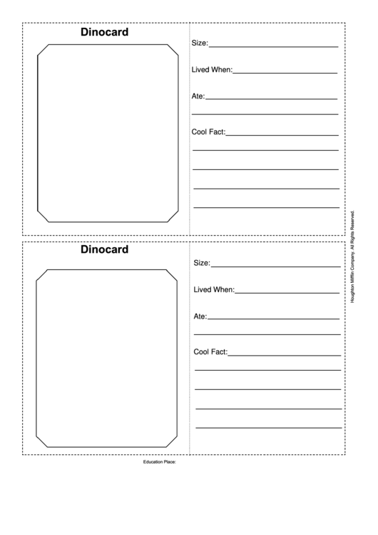 Dinocard Template Printable pdf