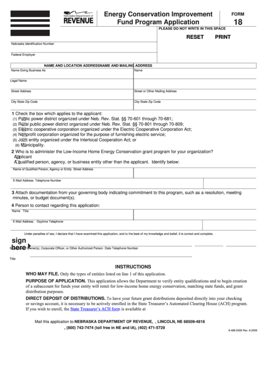 Fillable Form 18 - Energy Conservation Improvement Fund Program Application Printable pdf
