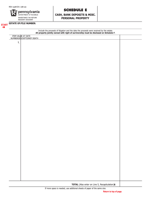 Fillable Form Rev-1508 Ex+ (Schedule E) - Cash, Bank Deposits & Misc. Personal Property Printable pdf