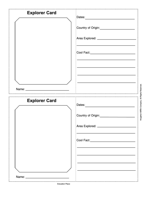 Explorer Card Activity Template Printable pdf