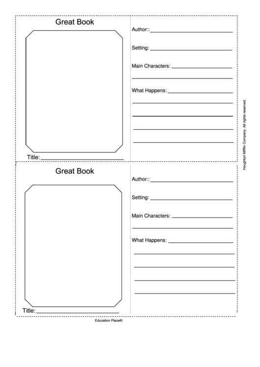 Great Book Activity Card Template Printable pdf