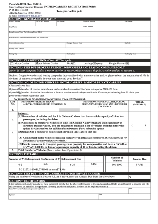 Fillable Form Mv-Iucr - Unified Carrier Registration Form Printable pdf