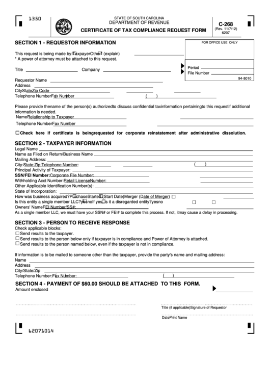 Form C-268 - Certificate Of Tax Compliance Request Form Printable pdf