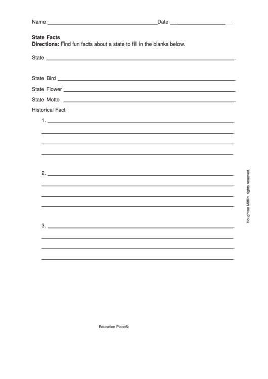 State Facts Activity Sheet Printable pdf