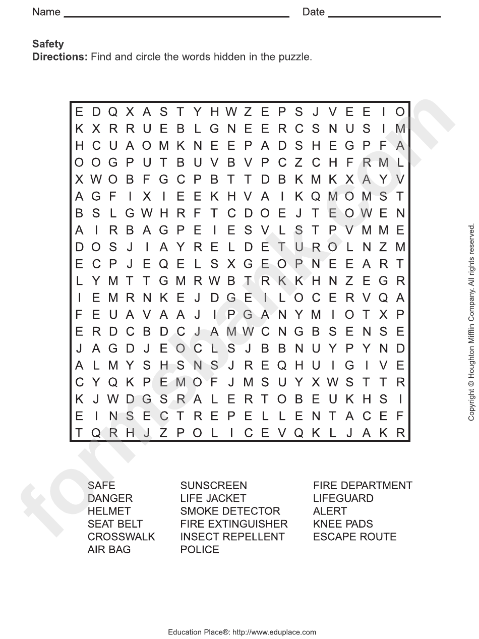 Safety Word Search Puzzle Template