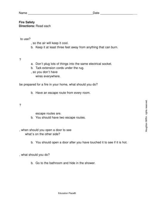 Fire Safety Quiz Template Printable pdf