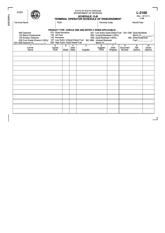Form L-2100 - Schedule 15-B - Terminal Operator Schedule Of Disbursement Printable pdf