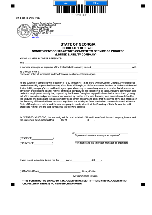 Fillable Form St-C-214-11 - Nonresident Contractor