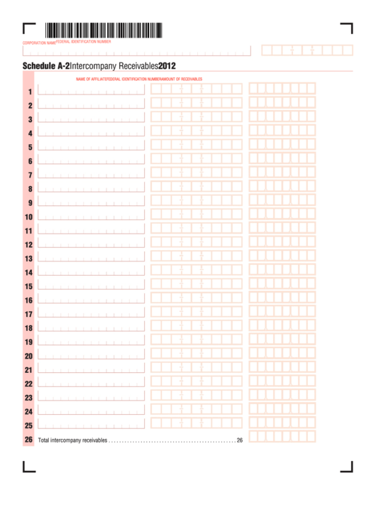 Fillable Schedule A-2 Intercompany Receivables Printable pdf