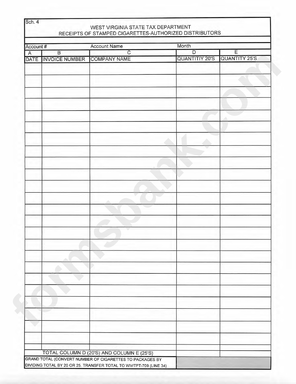 Schedule 4 - Receipts Of Stamped Cigarettes - Authorized Distributors
