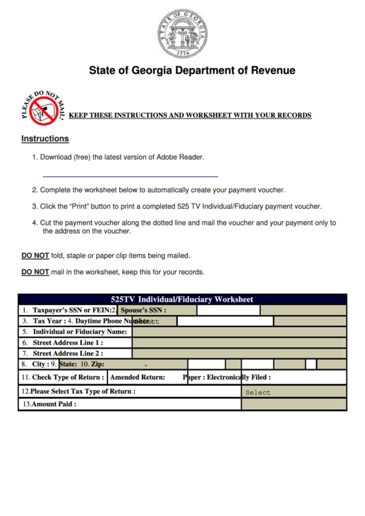 Form 525 Tv - Individual And Fiduciary Payment Voucher printable pdf ...