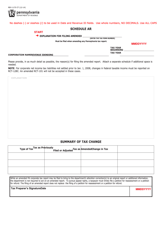 Fillable Form Rev-1175 Ct - Schedule Ar Printable pdf