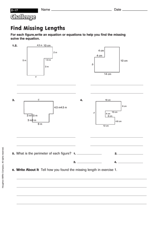 Find Missing Lengths - Geometry Worksheet With Answers Printable pdf
