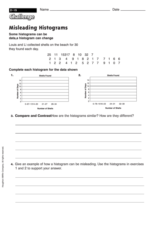 Misleading Histograms - Math Worksheet With Answers