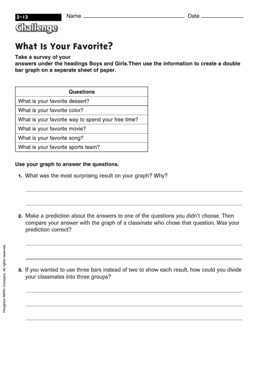 What Is Your Favorite - Graph Worksheet With Answers Printable pdf