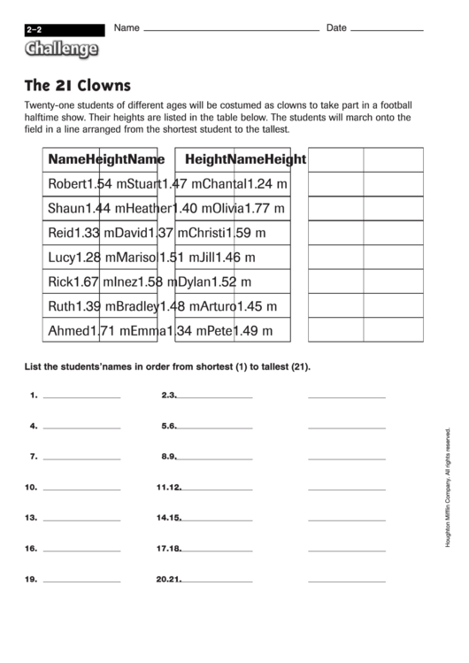 Clowns - Math Worksheet With Answers Printable pdf