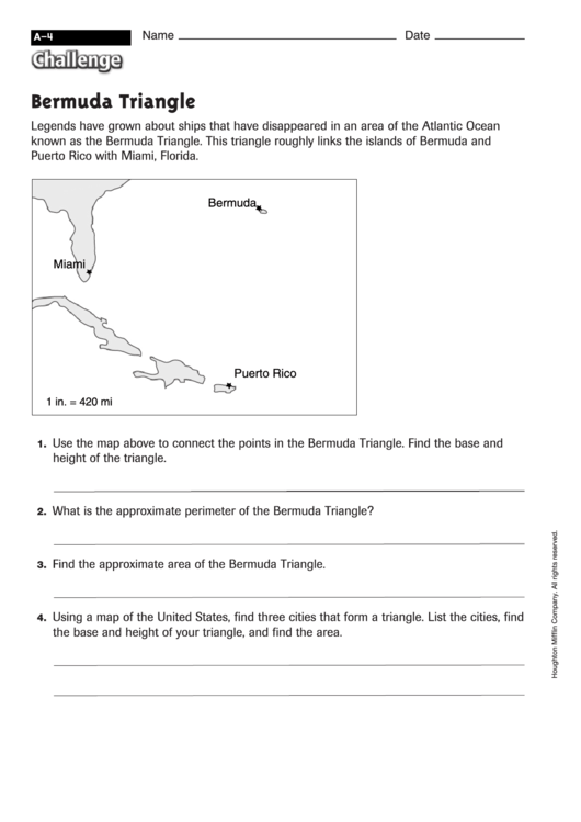 Bermuda Triangle - Math Worksheet With Answers Printable pdf