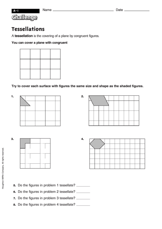Tessellations - Tesselations Worksheet With Answers Printable pdf