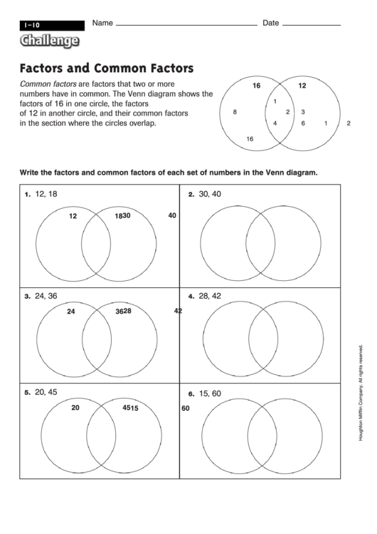 Factors And Common Factors - Factor Worksheet With Answers