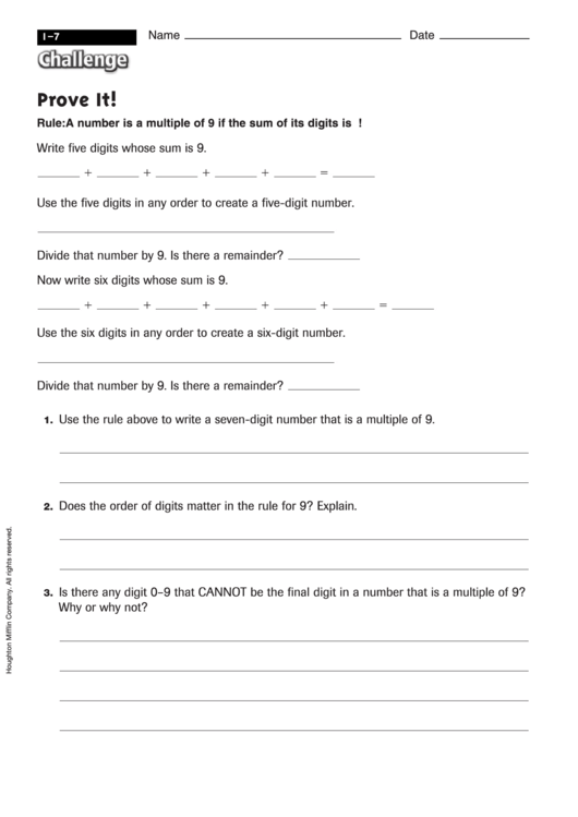 Prove It! - Math Worksheet With Answers Printable pdf