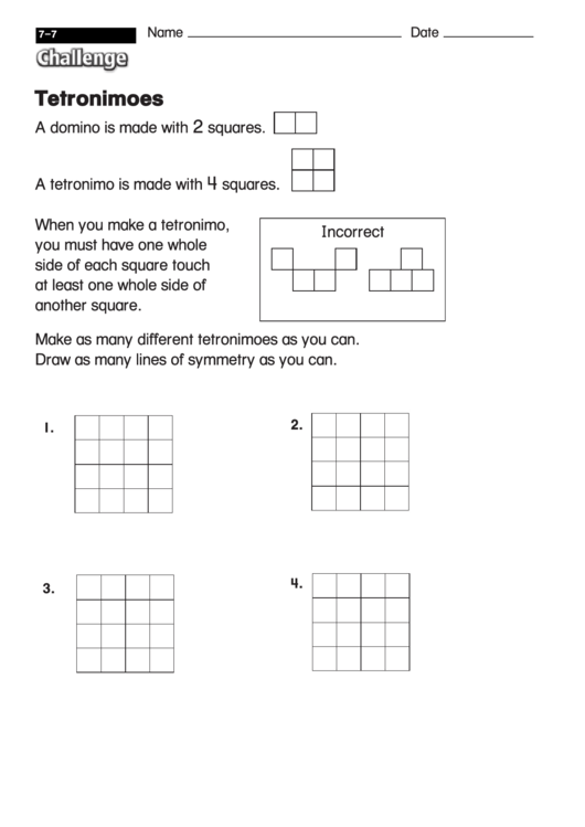 Tetronimoes - Geometry Worksheet With Answers Printable pdf