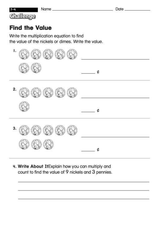 Find The Value - Math Worksheet With Answers Printable pdf