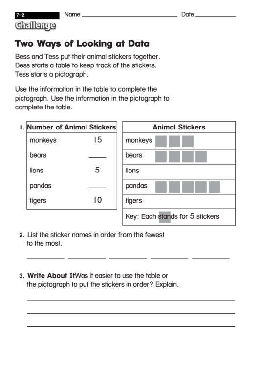 Two Ways Of Looking At Data - Math Worksheet With Answers Printable pdf