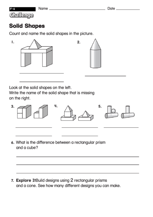 Solid Shapes - Geometry Worksheet With Answers Printable pdf