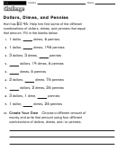 Dollars, Dimes, And Pennies - Math Worksheet With Answers