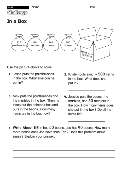 In A Box - Measurement Worksheet With Answers Printable pdf