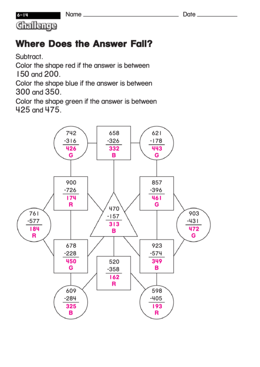 Where Does The Answer Fall - Math Worksheet With Answers Printable pdf