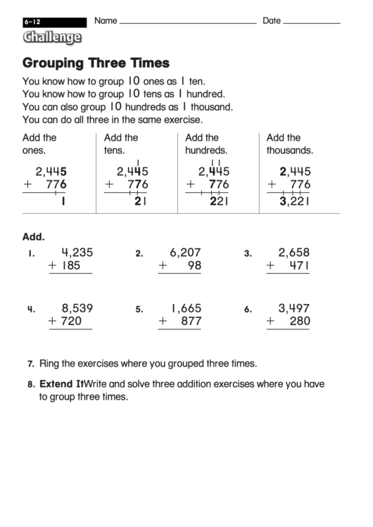 Grouping Three Times - Math Worksheet With Answers Printable pdf