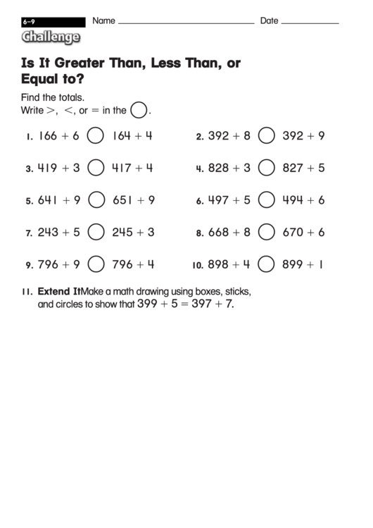 Is It Greater Than, Less Than, Or Equal To - Comparison Worksheet With Answers Printable pdf