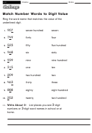 Match Number Words To Digit Value - Math Worksheet With Answers