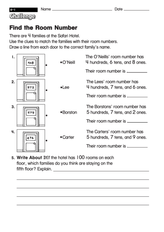Find The Room Number - Math Worksheet With Answers Printable pdf