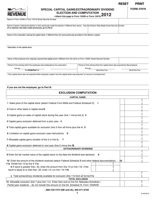 Fillable Form 4797n - Special Capital Gains/extraordinary Dividend Election And Computation - 2012 Printable pdf