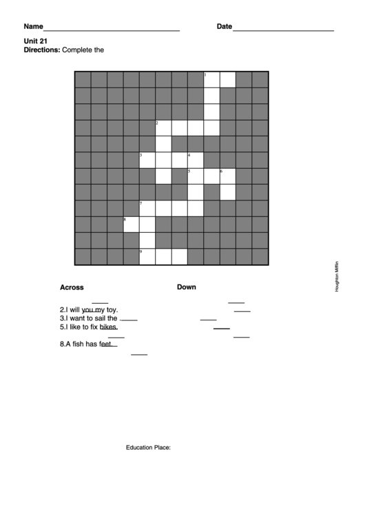 Crossword Puzzle Template With Answers Printable pdf