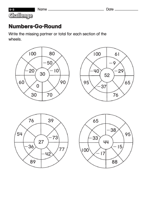 Numbers-Go-Round - Math Worksheet With Answers Printable pdf