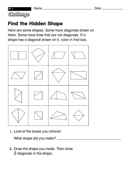 Find The Hidden Shape - Shapes Worksheet With Answers