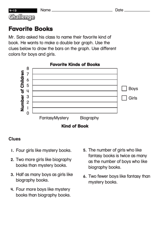 Favorite Books - Math Worksheet With Answers Printable pdf