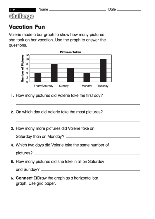 Vacation Fun - Math Worksheet With Answers Printable pdf