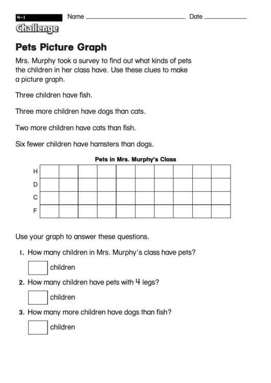 Pets Picture Graph - Math Worksheet With Answers Printable pdf