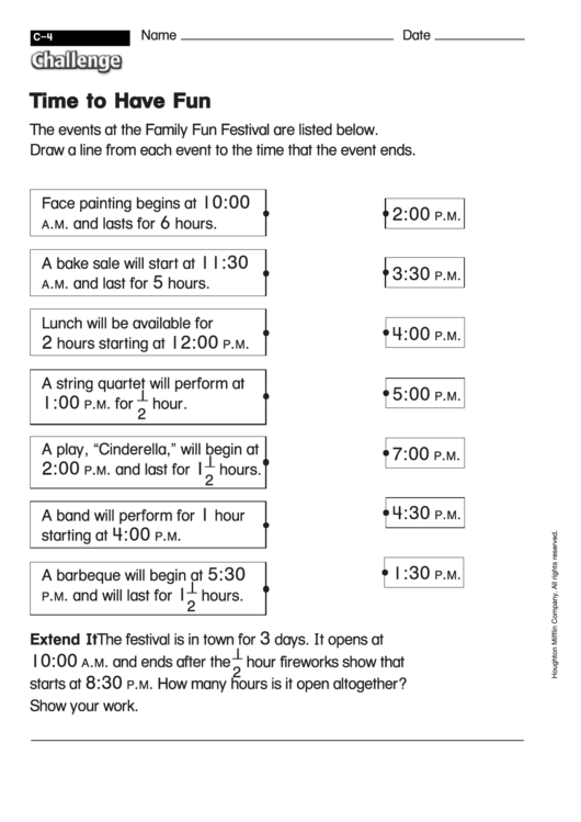 Time To Have Fun - Math Worksheet With Answers Printable pdf
