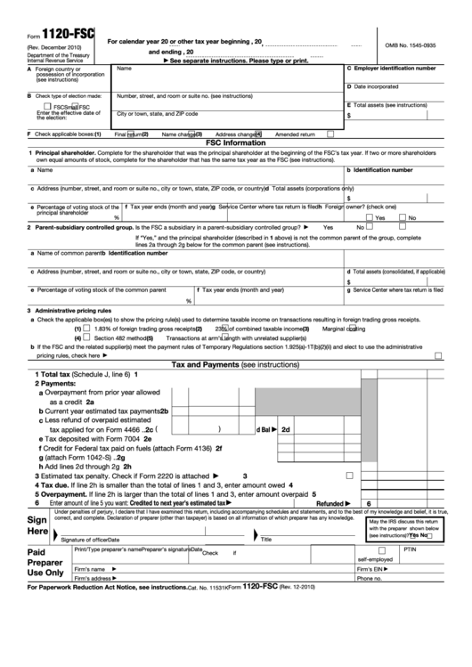 Fillable Form 1120-Fsc - U.s. Income Tax Return Of A Foreign Sales Corporation Printable pdf