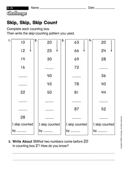 Skip, Skip, Skip Count - Math Worksheet With Answers Printable pdf